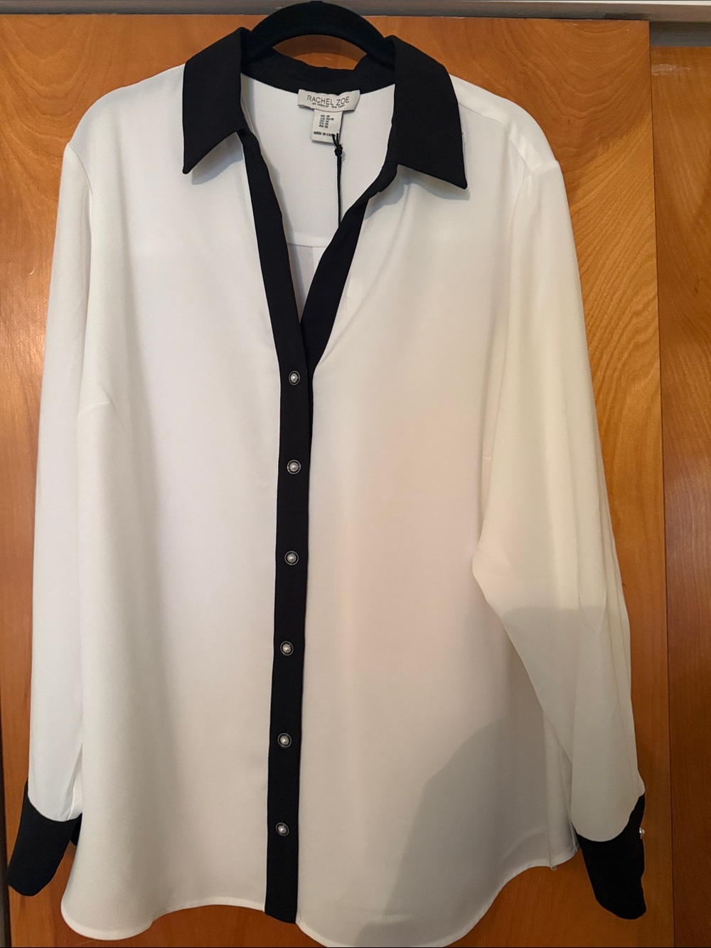 Rachel Zoe White Blouse with Black Contrast Trim